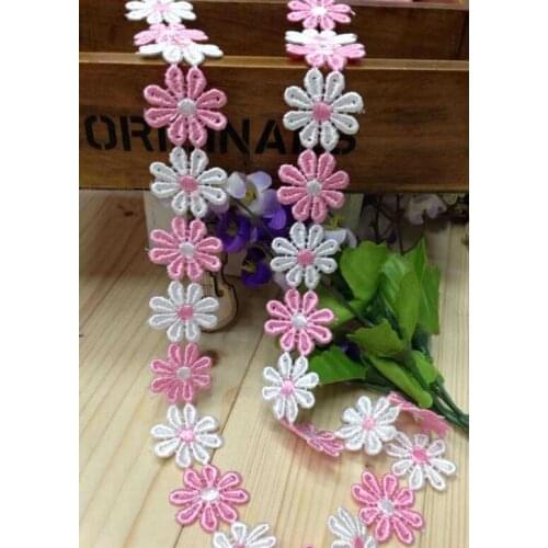 2.5cm wide top quality polyester dyed yarn daisy embroidery lace trim, BF07B