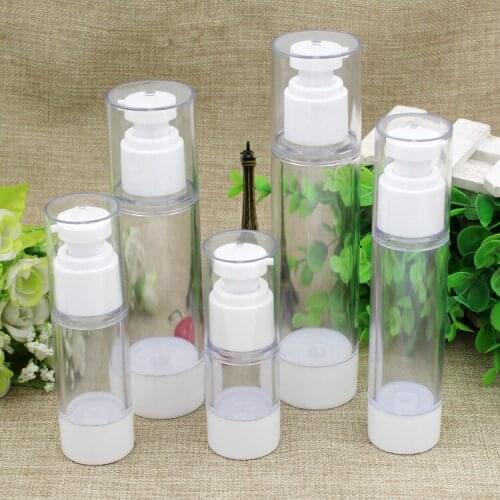 20pcs/lot Clear AS Plastic Airless Bottle Empty 15/30/50/80ml Lotion Essence Vacuum Press Pump Sub bottling with white pp nozzle