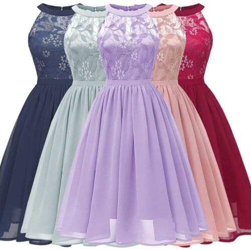 2020 Summer Women Sleeveless Gown Dress Lace Chiffon Cut Out Back A-Line Dress Evening Party Dress female Formal Dress Ladies