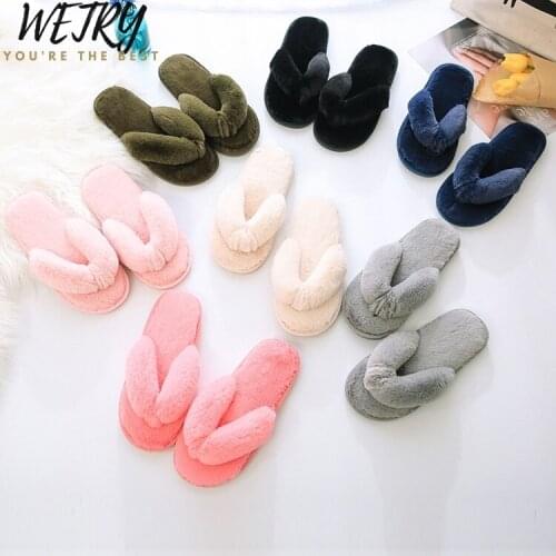 2020 Winter Women Home Slippers with Faux Fur Fashion Warm Shoes Woman Slip on Flats Female Slides Black Pink Plus Size 41