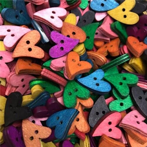 50pcs Cute Colorful Heart Shape Wood Buttons Sewing Accessories Novelty Craft Buttons(Heart)