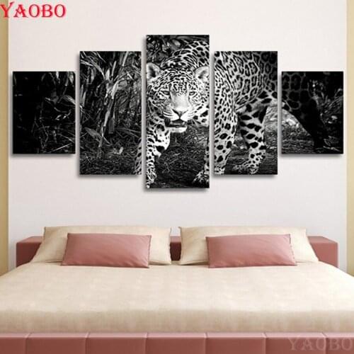 5D DIY Diamond Painting Cross Stitch Animal Leopard Full Square Round Drill Diamond Embroidery Mosaic 5pcs set Home Decor