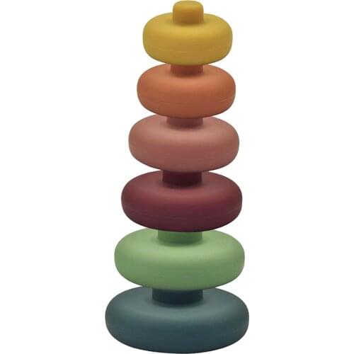 6x Stacking Rings Toy Silicone Rainbow Stacker Toddler Learning Toys for 18