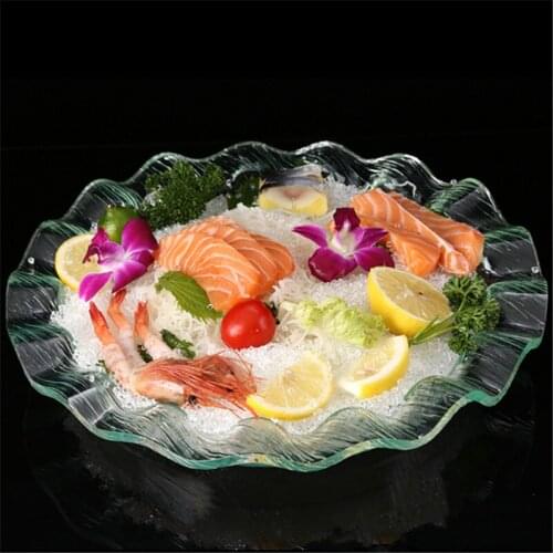 Acrylic round sashimi ice tray transparent cuisine sushi fruit plate seafood platter dry ice tray salmon oval tray kitchen tools