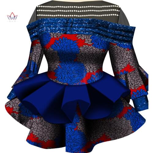 Bintarealwax African Women Top Plus Size Cotton African Print Clothing Pearls Double Pendulum Designs Shirts for Girls WY565