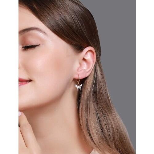 Shiny Rhinestone Butterfly Earrings for Women Ladies Elegant Gold Silver Color Animal Pendants Small Earring Trendy Jewelry Gift