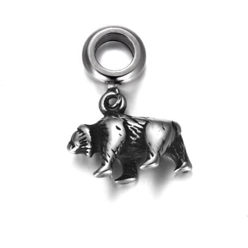 Stainless Steel Spacer Bail Bead Bear Charms 5mm Hole Polished Metal Charm Accessories DIY Bracelet Jewelry Making
