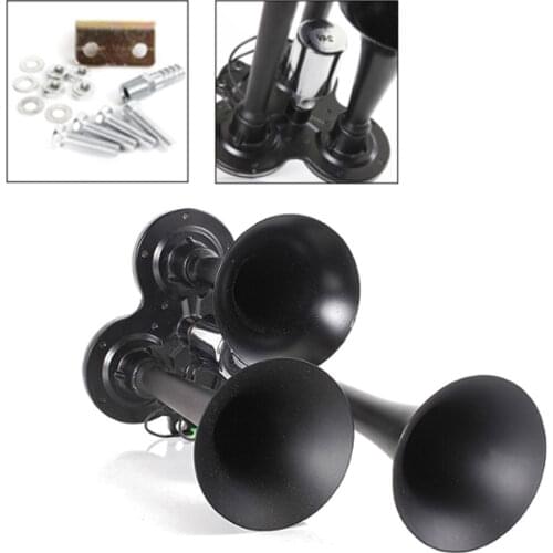 Black Metal 12V /24V 150DB Motorcycle Car Auto Air Horn Kit Triple Trumpet Ultra Loud 3 Tone Sound for Car / Boat