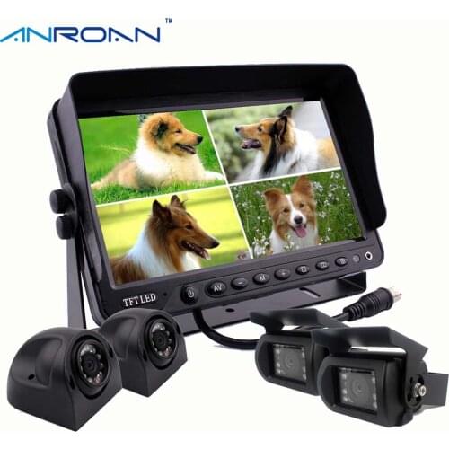 7" Quad Split Screen Monitor Truck Rear View Camera System Caravan Backup Camera Kit for Truck Caravan Trailers Harvester