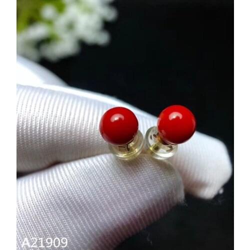 KJJEAXCMY fine jewelry 18K gold inlaid natural red coral gemstone ladies earrings support detection luxury new
