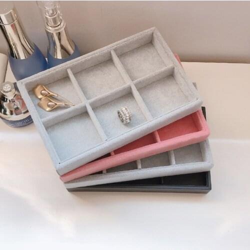 Top Selling fashion luxury 22.7*14.5cm 6/12 Grids Black PU Leather etc Jewelry Tray Earrings Ring Necklace Pendants Storage Tray