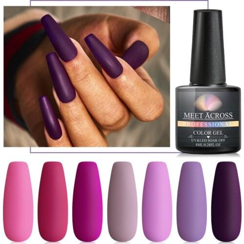 Meet Across Matte Nail Gel Polish Purple Series Hybrid Varnish Semi Permanent Uv Gel Varnish Soak Off Matte Top Coat Needed