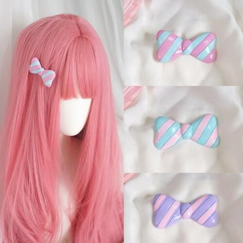 Cute Stripes Bow Barrettes Hair Accessories Sweet Gadget Lolita Cream Sugar Sweetheart Headdress Women
