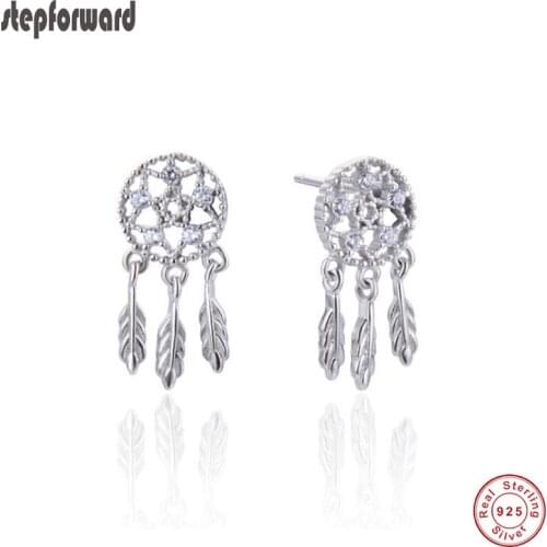 Fashion European and American Style Girls Silver Jewelry 925 Sterling Silver Dream Catcher Earrings