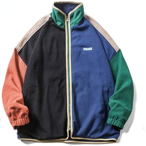 Hip Hop Double-sided Jacket Men Color Block Street Coat Male Stand Collar Spring Autumn Casual Japanese Harajuku Jacket Couple