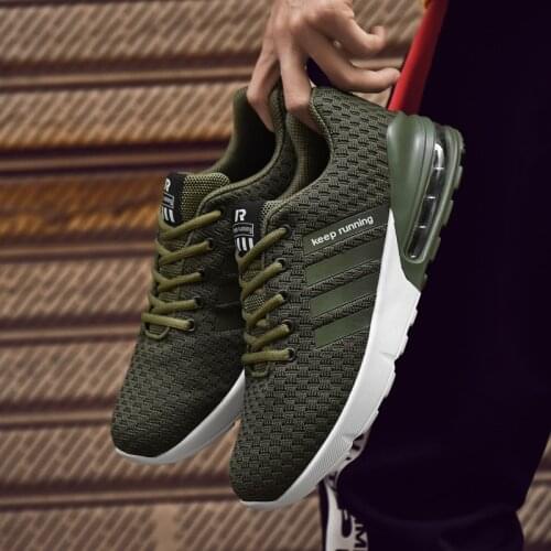 Air Cushion Men Running Shoes Breathable Light Weight Army Green Male Sneakers Unisex Athletic Professional Mesh Sport Jogging