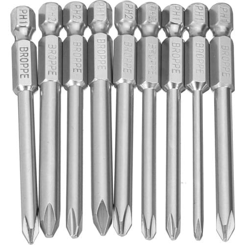 Broppe 9-piece set 75mm magnetic 1/4" hexagon shank crosshead screwdriver Phillips electric screwdriver bit