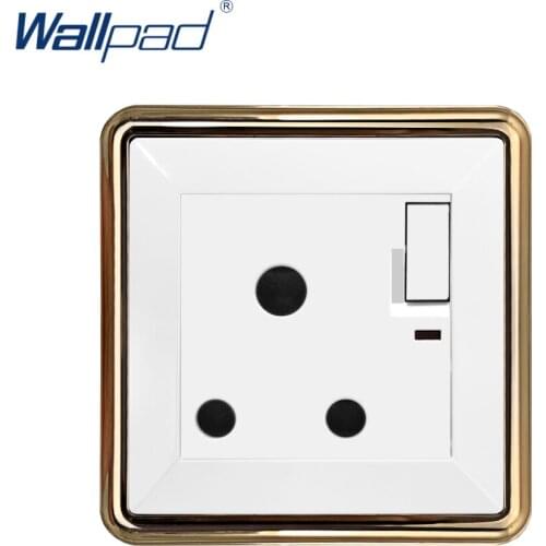 2019 Wallpad Switched 3 Pin UK 15A Socket With On Off Button Wall Electrical Power Socket Outlet Gold Panel