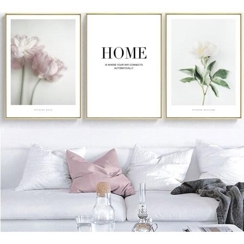 White Rose Pink Flower Feather Wall Art Canvas Painting Nordic Posters And Prints Wall Pictures For Living Room Home Decor