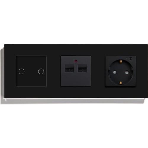 BSEED Wifi Control Wall Socket 2 Gang Double USB With EU Standard Socket Crystal Glass Panel Black EU Standard