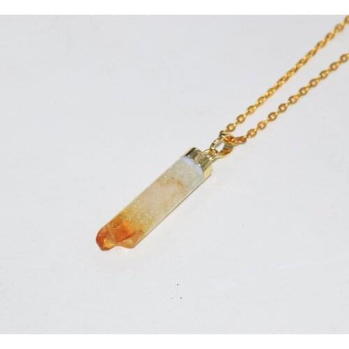 Natural Yellow Crystal Quartz cylinder Pendant Necklace women 2019 Long Gold Cap geode druzy stone chain necklace female