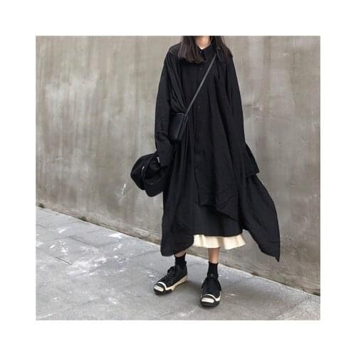 New Black Womens autumn irregular long-sleeved Shirt women