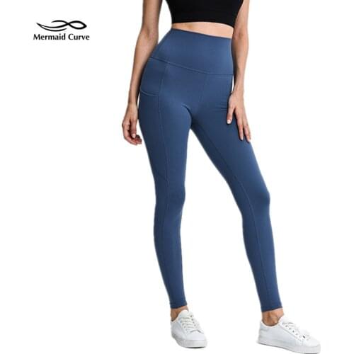 Mermaid Curve Women Yoga Pants Side Pockets High Waist Tight Fitness Pant Stretch Quick-Drying Outdoor Running Cycling Legging
