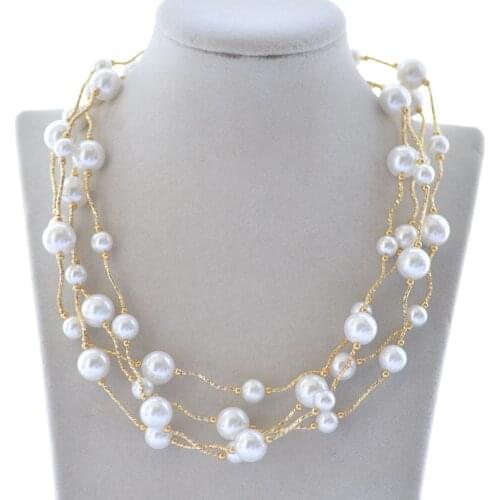 P7709 4Row 19" 12mm White Round South Sea Shell Pearl Necklace