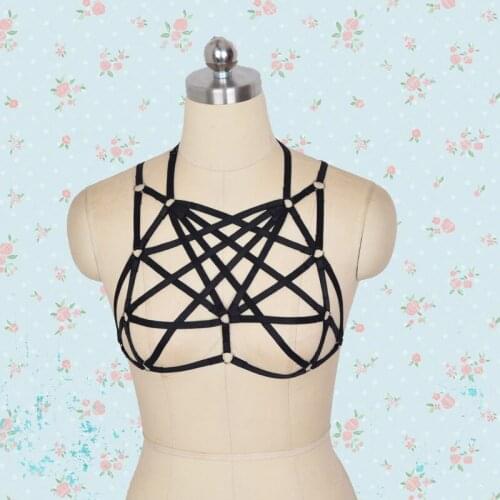 PENTAGRAM chest body harness cage bra burlesque goth fashion arneses mujer bondage lingerie bra lingerie rivet medias cage belt
