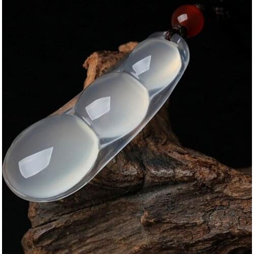 Natural Brazil Ice-like Agate Chalcedony Green Beans Pendant Moist Jade Fudou Pendant Men And Women-Jade Necklace Certificate