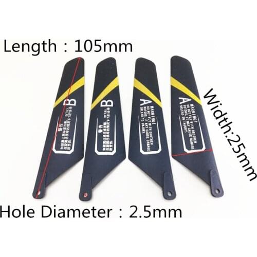 Free Shipping 105mm Length 10.5cm 2.5mm Diameter Main Blades A B Props Propellers R/C Helicopter Spare Parts Accessories