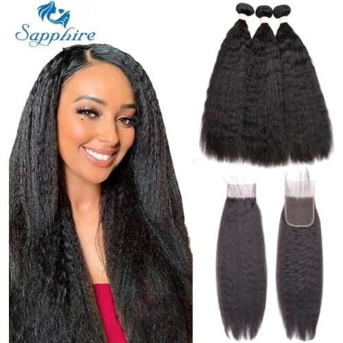 Sapphire Hair Brazilian Hair Weave Bundles Remy Human Hair 3 Bundles With Closure Kinky Straight Hair Bundles With Closure