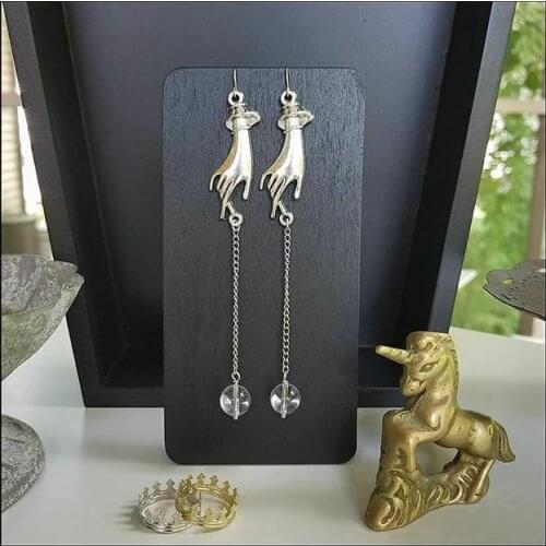 Silver Plated Magickal Hands Dangle Earrings,Crystal Ball Earring,Witchy Earring