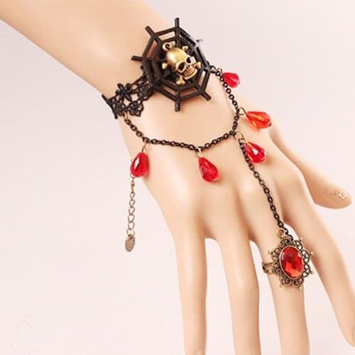 Vintage Halloween Bracelet Skeleton Spider Web Pendant Charm Bangle Crystal Tassel Chains Bracelets Women Men Gothic Accessories