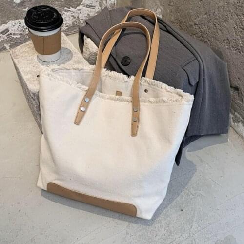 Large Capacity Canvas Shoulder Shopping Bags for Women 2020 Fashion Contrast Tote Bag Purses and Handbags Luxury Designer Sac