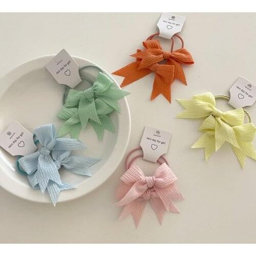 2pcs in Handmade cute super elastic hair tie bands with bow hair decoration accessories ponytail holder