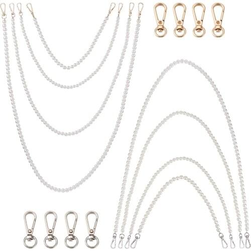 1Set White Acrylic Round Beads Handbag Handles Cute Bead Chain with Swivel Clasp for DIY Women Strap Bag Replacement Accessories