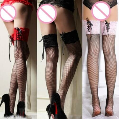 Women Sexy Solid Color Lace Mesh Fishnet Bandage Over Knee Thigh Stocking Costume Accessory Red Black White Pink 2020 Hot Sale