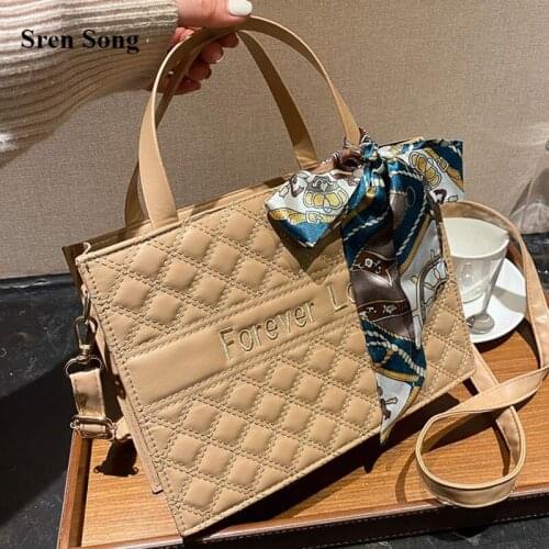 Women Fashion Silk Scarf Shoulder Bag Lingge Large Capacity Crossbody Bag Women 2021 New Handbags Designer Bags Luxury Retro Bag