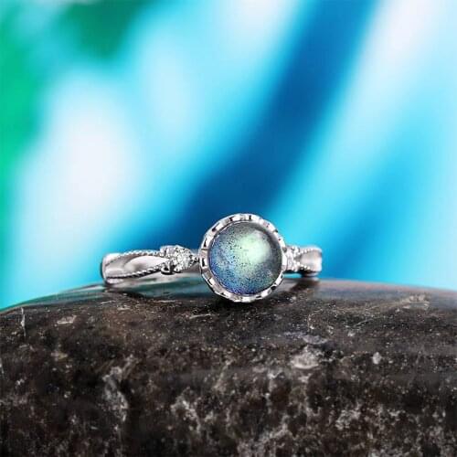 925 Silver Natural Stone Open Rings For Women Labradorite Stone Fine jewelry Finger Rings Adjustable Bagues Sweet Girfriend Gift