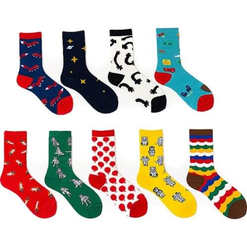 Women Funny Socks Autumn Winter Cotton Planet Stripe Squirrel Happy Animal Color Cartoon Aircraft Lovely Socks Christmas Gift