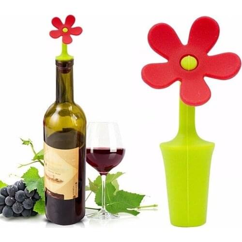 1pc Sun Flower Shape Wine Stopper Silicone Wine Champagne Bottle Stopper For Home Kitchen Bar ( Color Random )