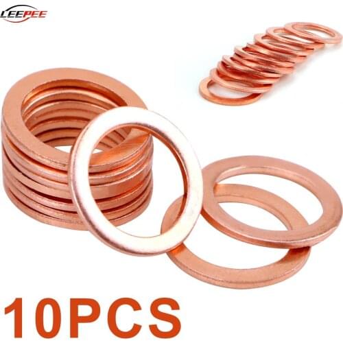 10pcs 10*14*1mm Fasteners Car Accessories Solid Copper Ring Crush Washers Sump Plug Oil Seal Tools Repair for Marine Boat Truck