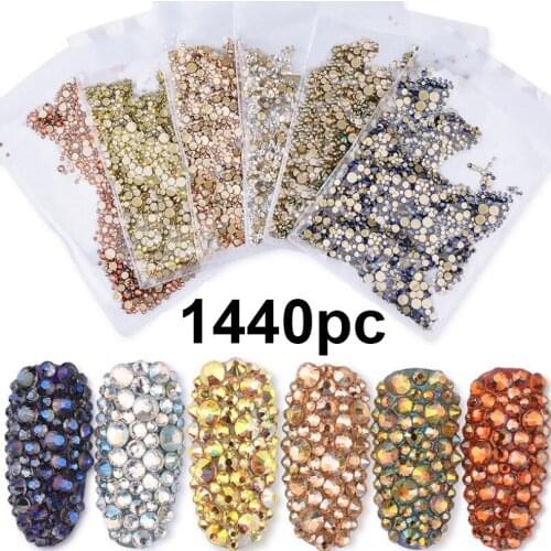 1440pcs Per Pack Flatback Crystal Nail Rhinestones Multi SizeNon-hotfix 3d Glass Stone Gems Charm Nail Art Decorations 6 Colors