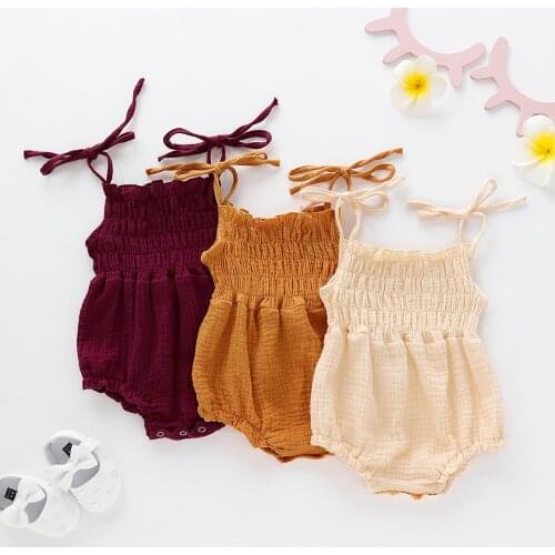 2019 Summer Baby Girl Clothes Solid Fold Sleeveless Bodysuit Jumpsuit Sunsuit Outfits Clothes