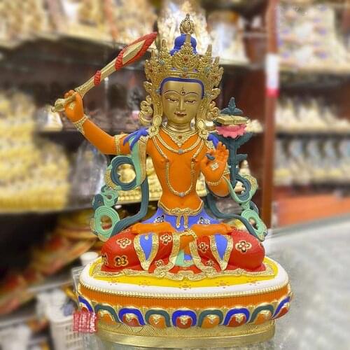 2021 high grade colored draw Buddha statue bless family Safety Health luck Bodhisattva Manjusri Guan yin Buddha Painted Buddha
