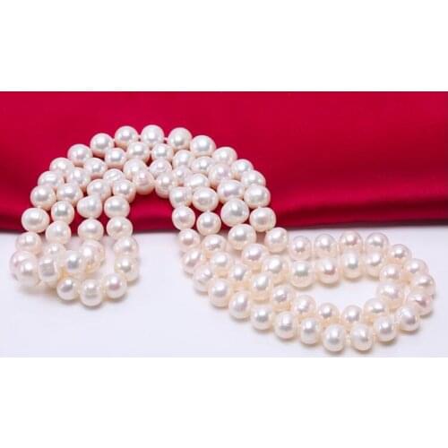 30'' 80cm Women Jewelry natural pearl 8mm bright white freshwater pearl beads long necklace gift