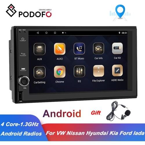 Podofo 2 Din Android Car Multimedia Video Player Universal Stereo Radio GPS for Volkswagen Nissan Hyundai Kia Toyota LADA Ford