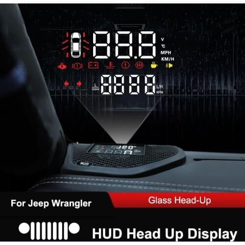 QHCP Car HUD Head Up Display Multifunction Overspeed Alert Alarms Detector Projector HD Screen Hidden For Jeep Wrangler JL 18 19