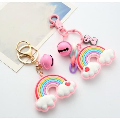 Cute Rainbow Keychain Charms Colorful Silicone Keyring For Women Sweet Shell Bell Keychain Car Accessories Jewelry Wholesale New